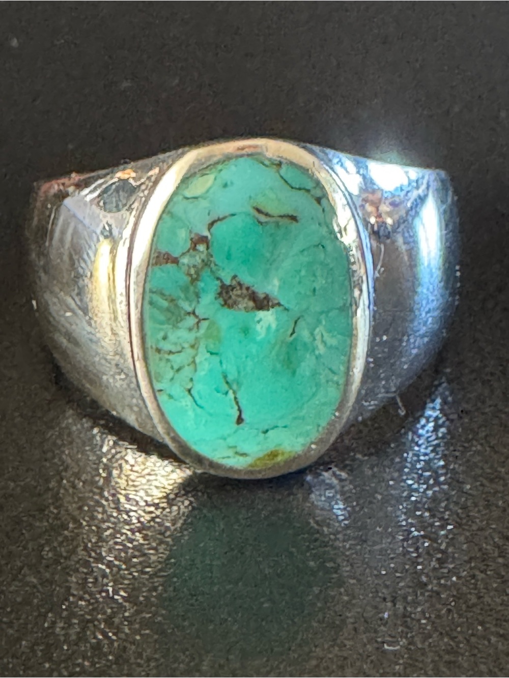 Vintage Shube Sterling Silver Turquoise Men’s Signet Ring Size 10.5